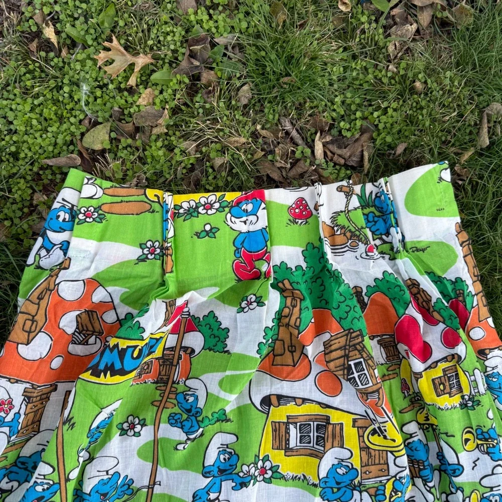 Vintage 70s Smurfs‎ Curtain Set 2 Valances 2 Long Curtians 2 Short Cartoon Retro